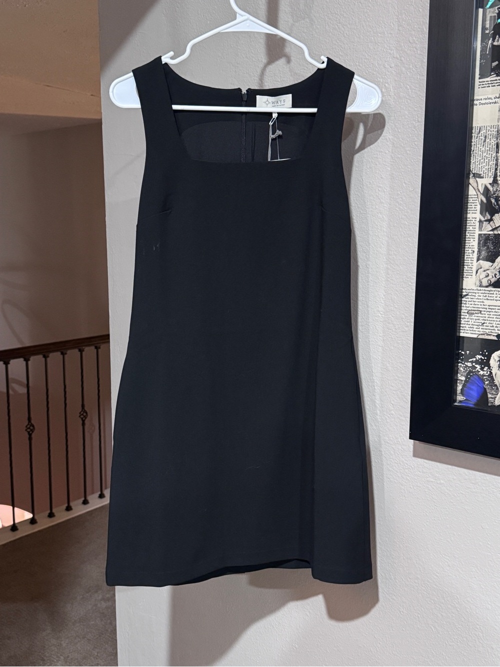 Wayf Black Sleeveless Square-Neck Mini Dress